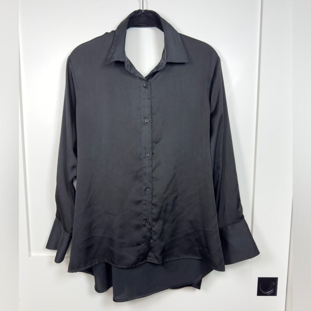 Oak + Fort Black Long Sleeve Open Cross Back Blouse Size Small